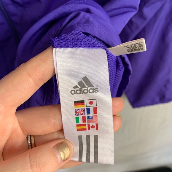 Adidas Womens Purple/Black Stripe Zip-Up Windbreaker Track Jacket Size S - Picture 8 of 14